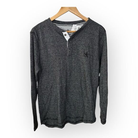 Men's Black Long Sleeve Henley Shirt RUGBY men’s medium new with tags heathered - Picture 1 of 6
